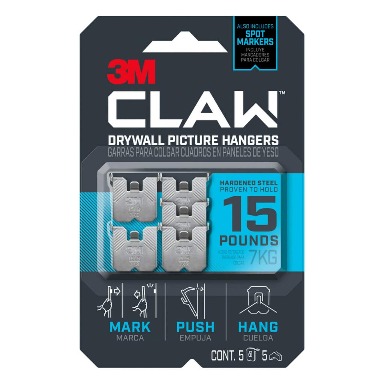 3M CLAW™ 15lb. Drywall Picture Hangers, 5ct.
